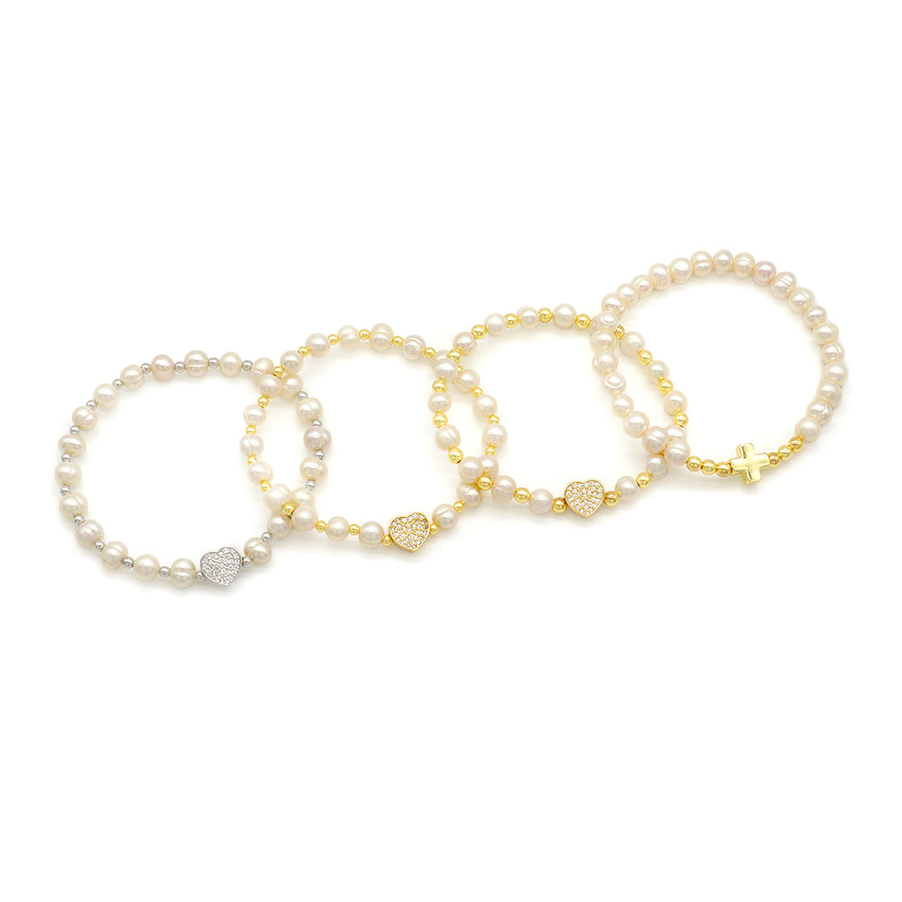 Handmade Customizable Fresh Water Pearl Bracelet With Brass Charm