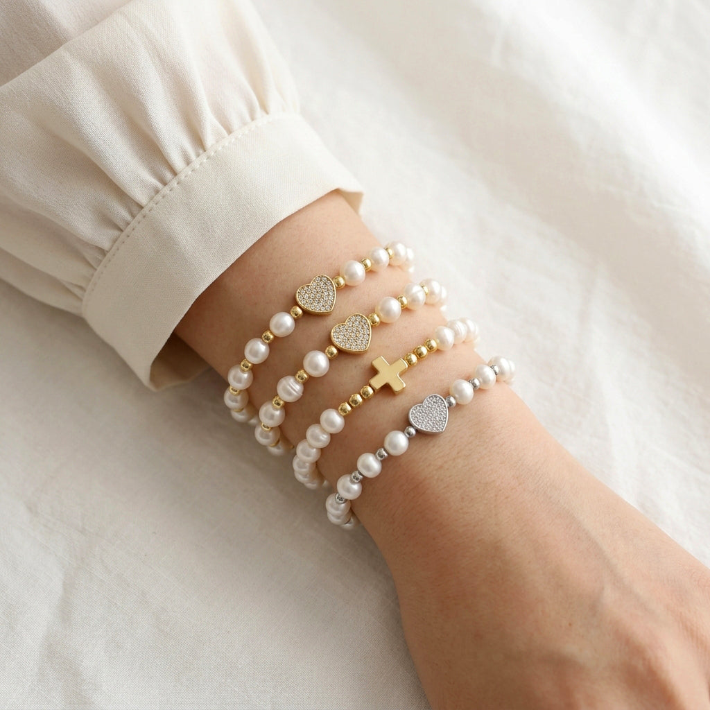 Handmade Customizable Fresh Water Pearl Bracelet With Brass Charm