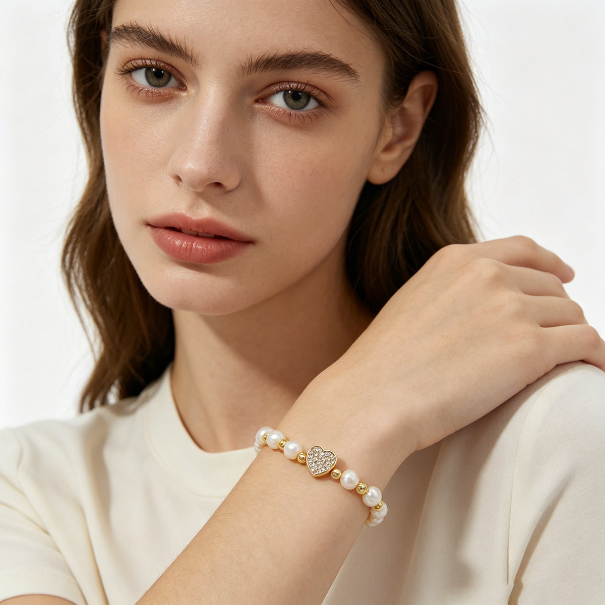 Handmade Customizable Fresh Water Pearl Bracelet With Brass Charm