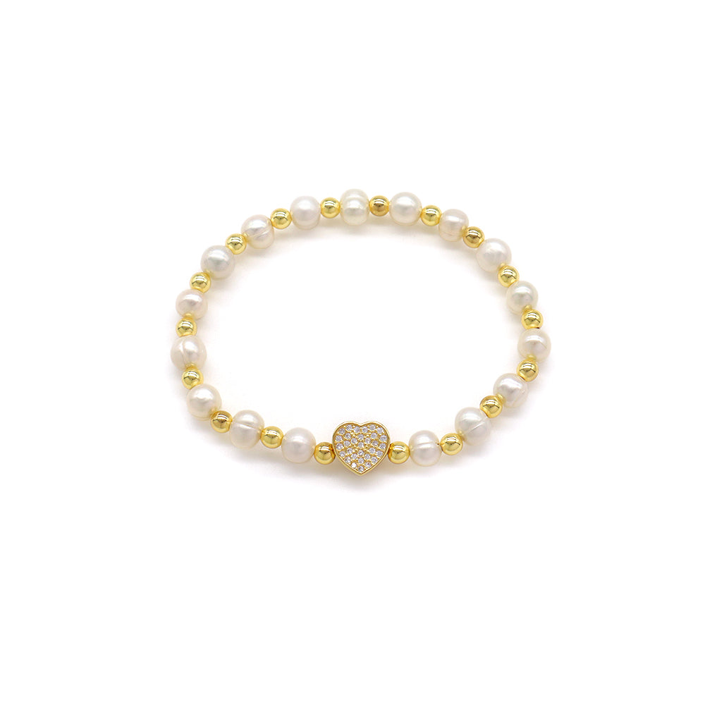 Handmade Customizable Fresh Water Pearl Bracelet With Brass Charm
