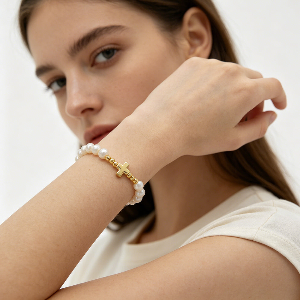 Handmade Customizable Fresh Water Pearl Bracelet With Brass Charm