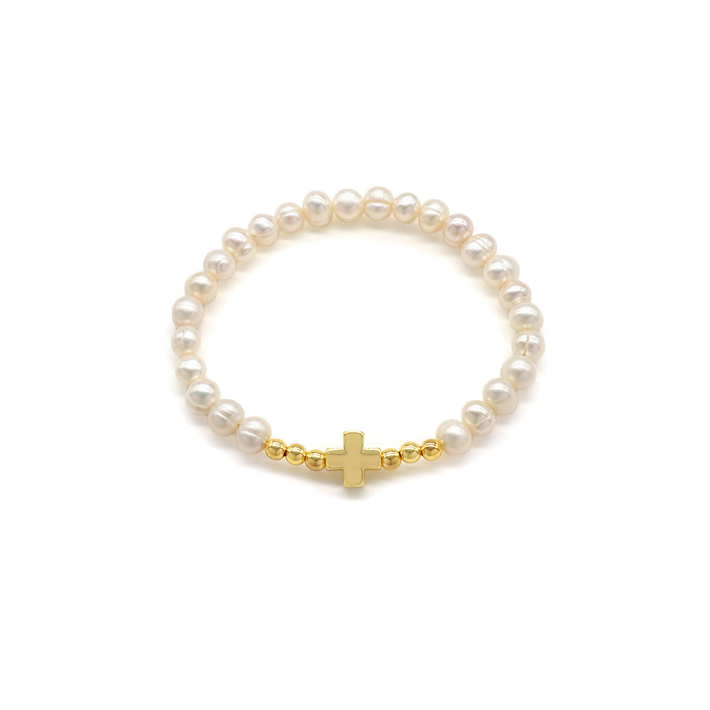 Handmade Customizable Fresh Water Pearl Bracelet With Brass Charm