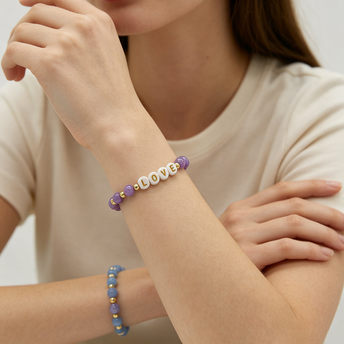 Handmade Customizable Natural Stone Beads Bracelet With Plastic Beads