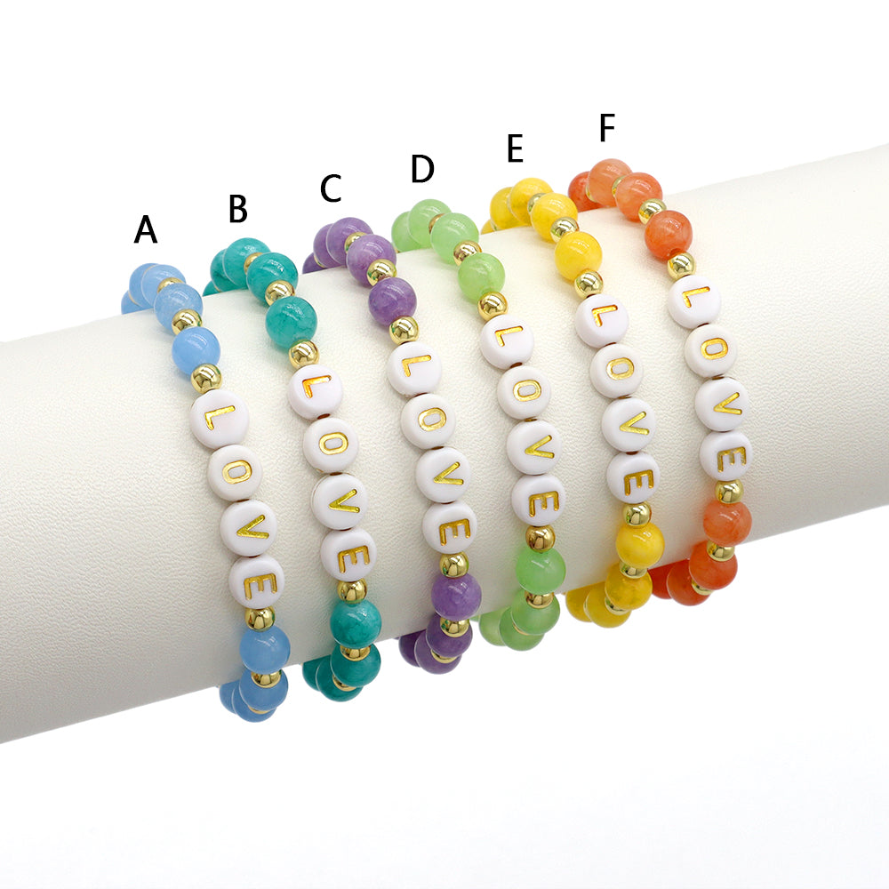 Handmade Customizable Natural Stone Beads Bracelet With Plastic Beads