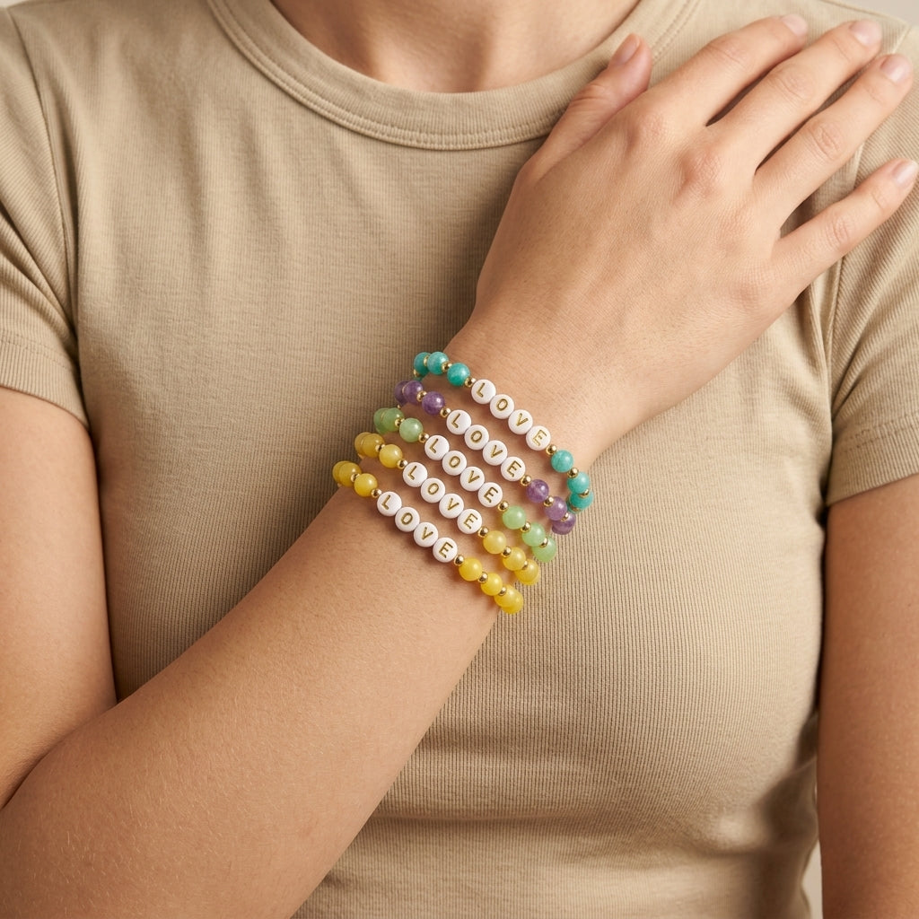Handmade Customizable Natural Stone Beads Bracelet With Plastic Beads