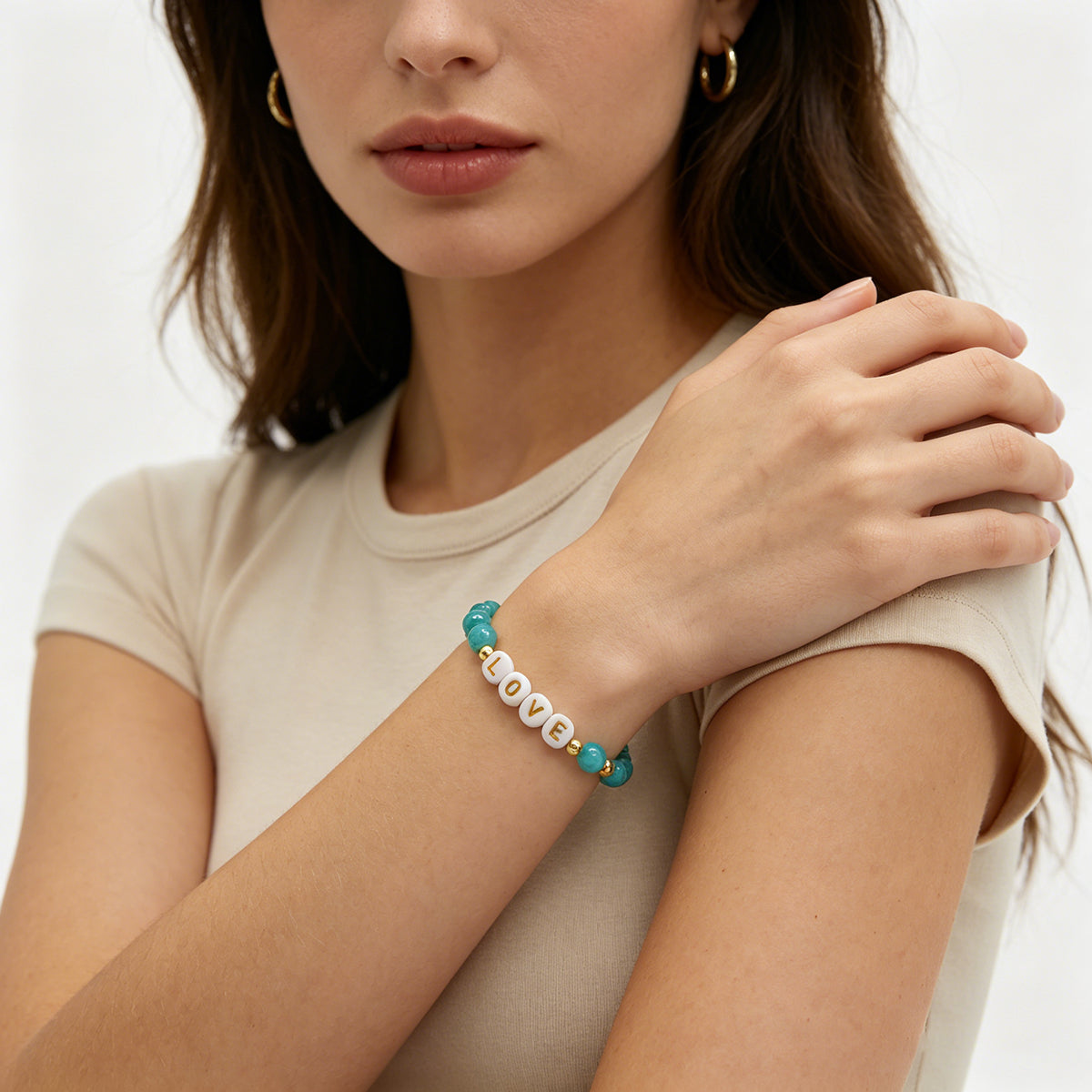 Handmade Customizable Natural Stone Beads Bracelet With Plastic Beads