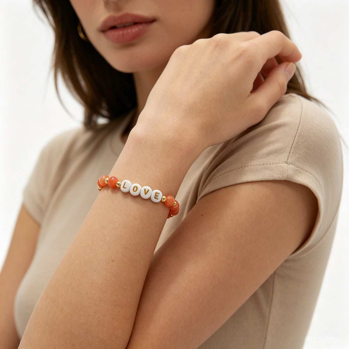 Handmade Customizable Natural Stone Beads Bracelet With Plastic Beads