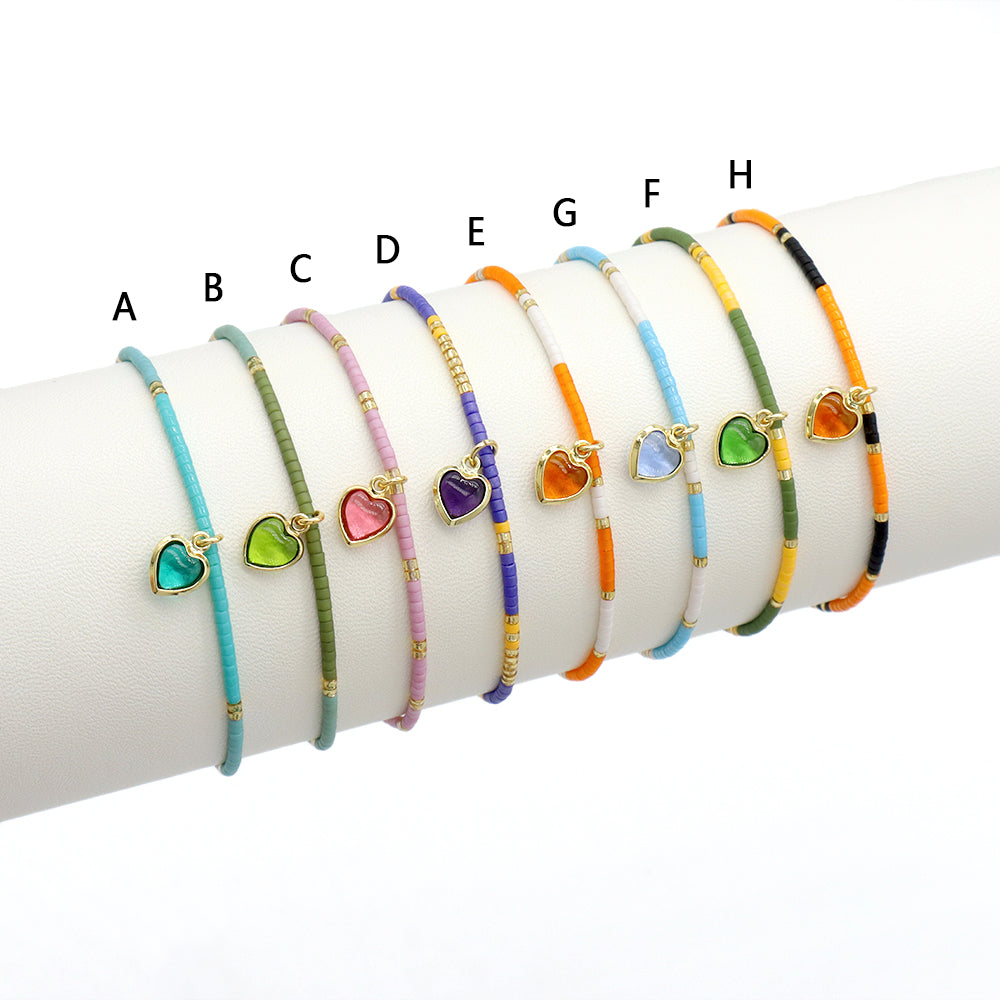 Handmade Customizable Miyuki Beads Bracelet With Glass Crystal Charm