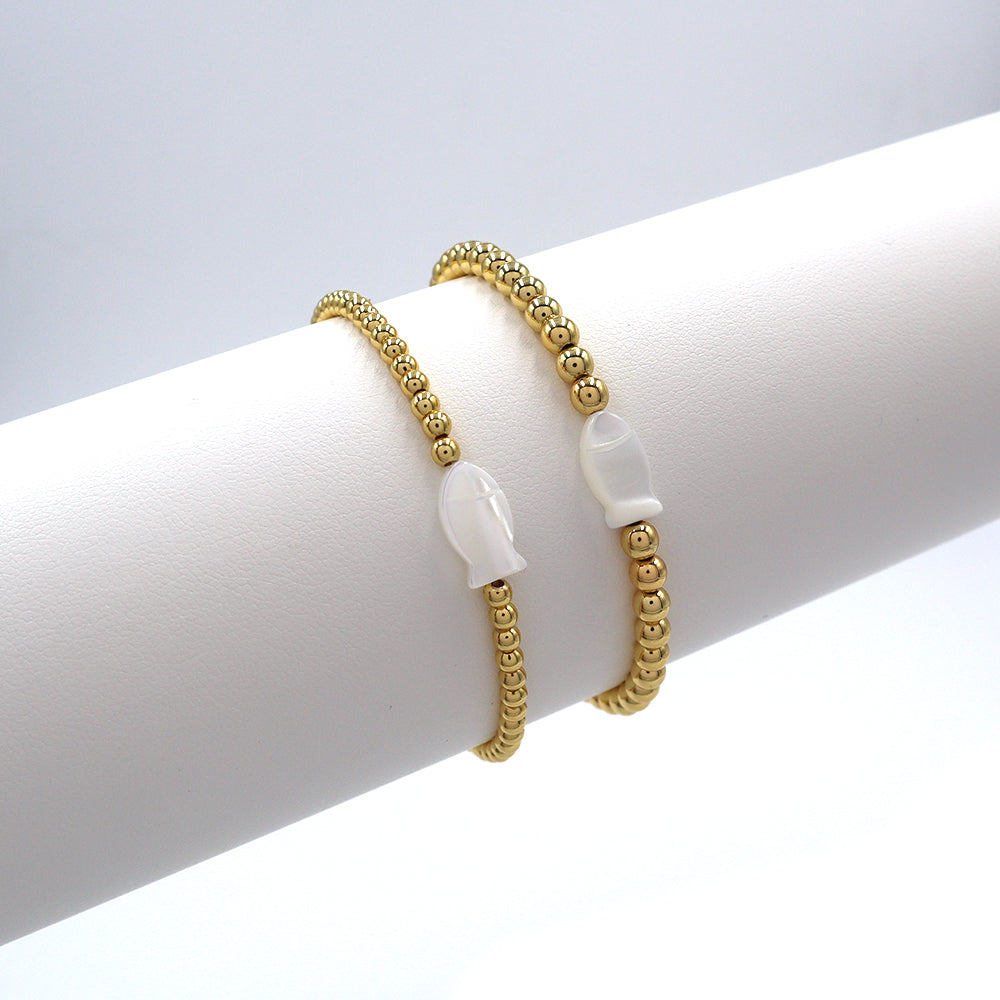 Handmade Customizable Brass Bracelet With Shell Charm
