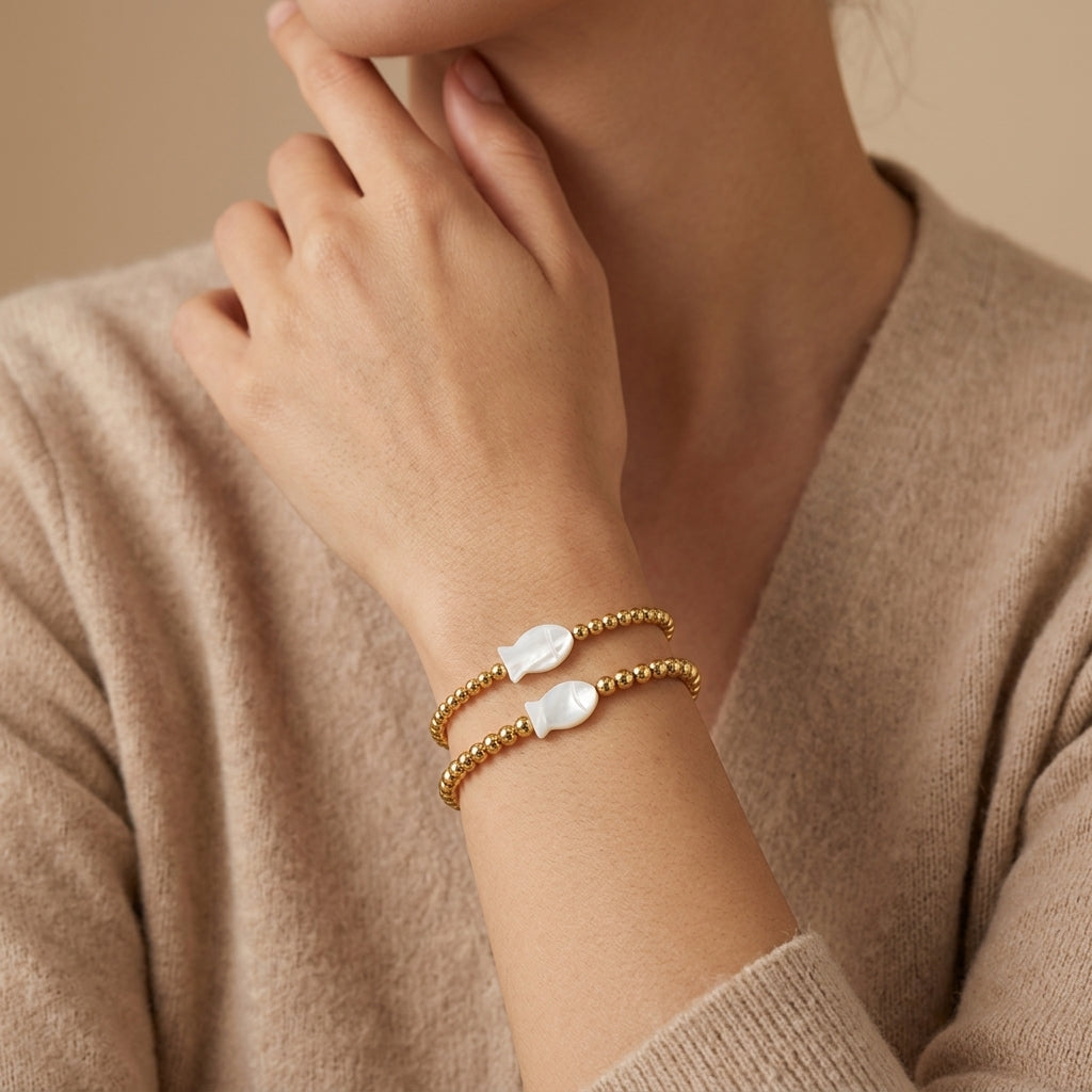 Handmade Customizable Brass Bracelet With Shell Charm