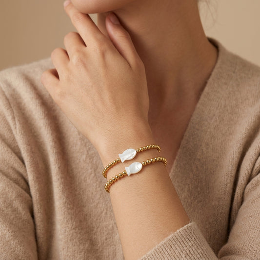 Handmade Customizable Brass Bracelet With Shell Charm