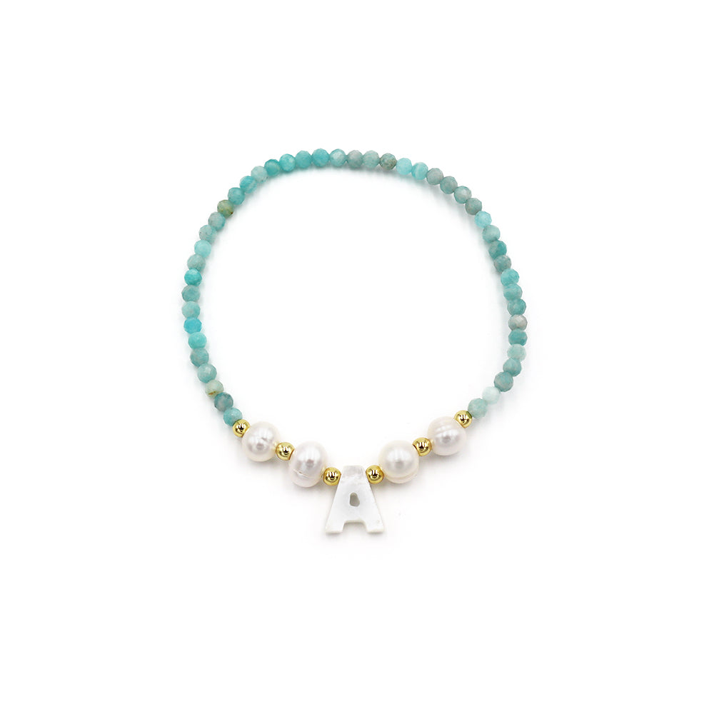 Handmade Customizable Natural Stone Beads Bracelet With Fresh Water Pearl Shell Charm