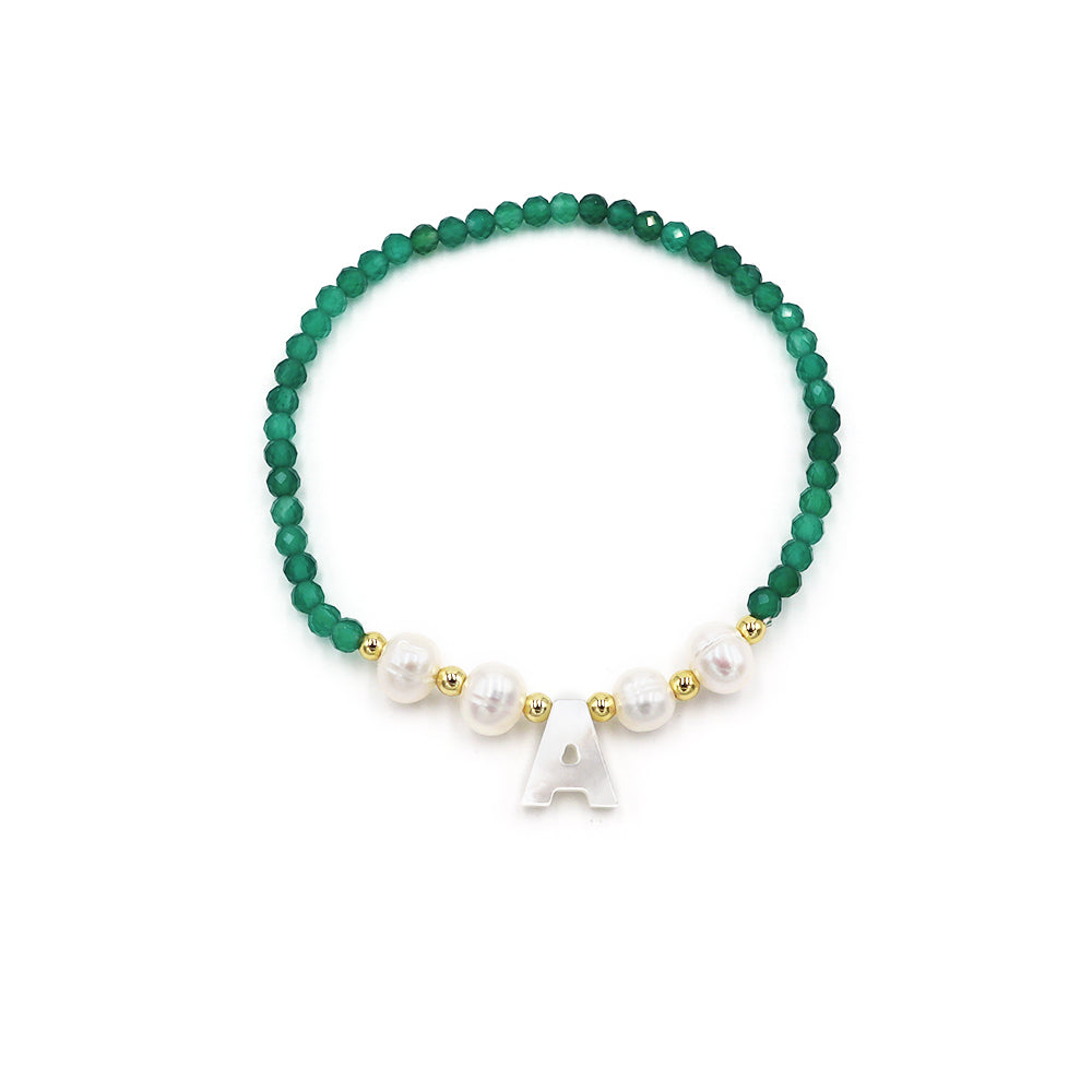 Handmade Customizable Natural Stone Beads Bracelet With Fresh Water Pearl Shell Charm