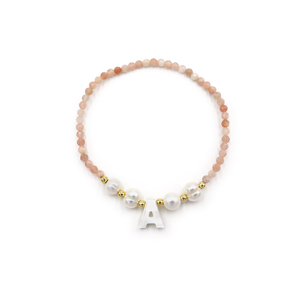 Handmade Customizable Natural Stone Beads Bracelet With Fresh Water Pearl Shell Charm