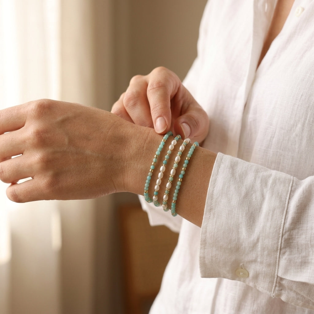 Handmade Customizable Natural Stone Beads Bracelet With Fresh Water Pearl