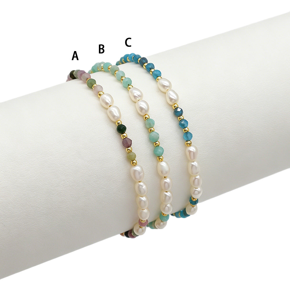 Handmade Customizable Natural Stone Beads Bracelet With Fresh Water Pearl