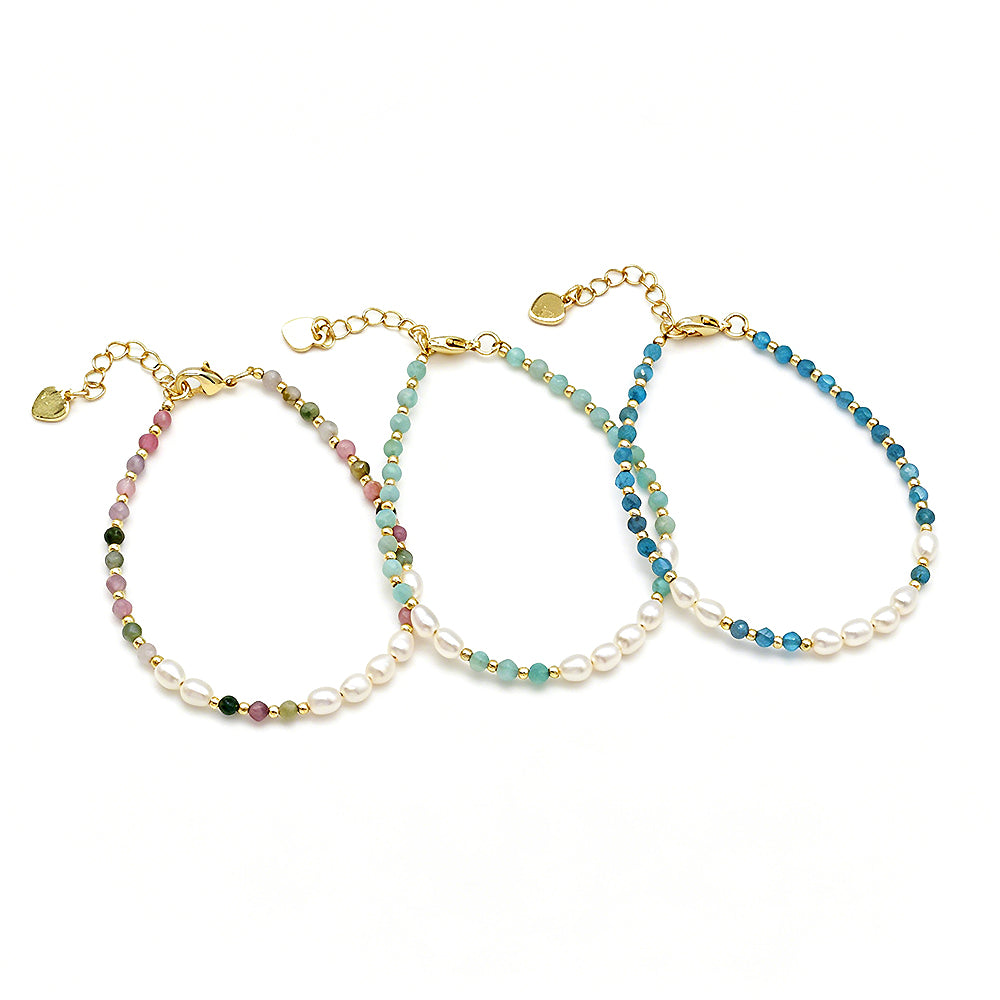 Handmade Customizable Natural Stone Beads Bracelet With Fresh Water Pearl
