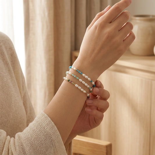 Handmade Customizable Natural Stone Beads Bracelet With Fresh Water Pearl
