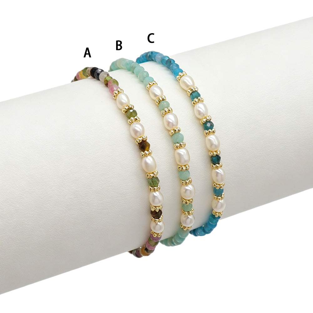 Handmade Customizable Natural Stone Beads Bracelet With Fresh Water Pearl