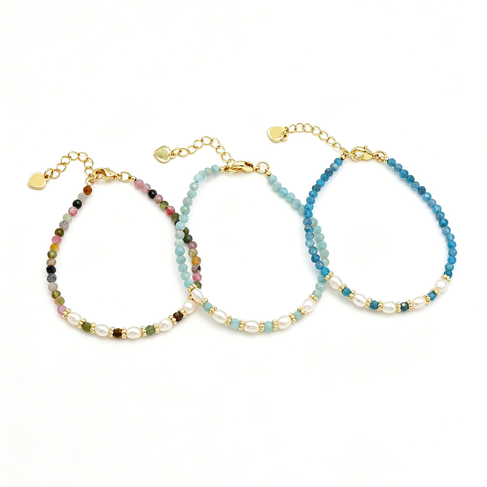 Handmade Customizable Natural Stone Beads Bracelet With Fresh Water Pearl