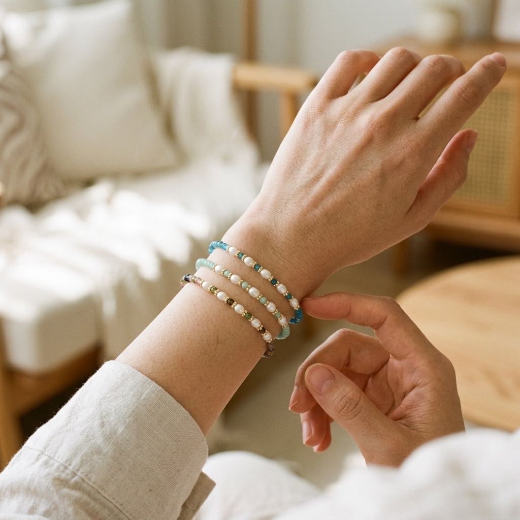 Handmade Customizable Natural Stone Beads Bracelet With Fresh Water Pearl