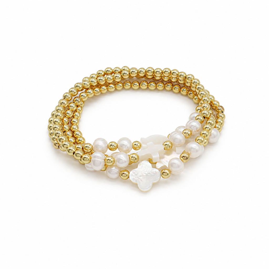 Handmade Customizable Brass Bracelet With Shell Charm Fresh Water Pearl