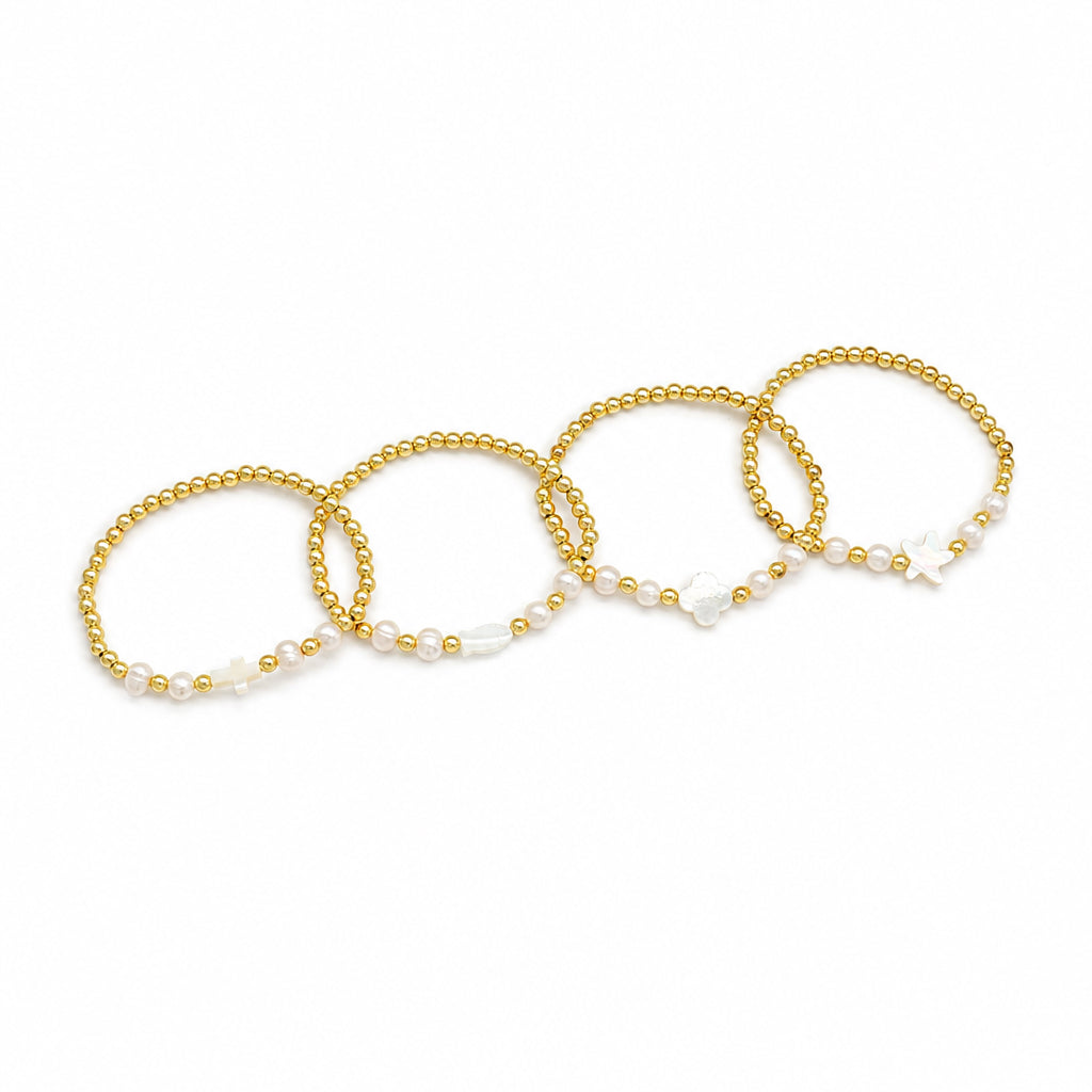 Handmade Customizable Brass Bracelet With Shell Charm Fresh Water Pearl