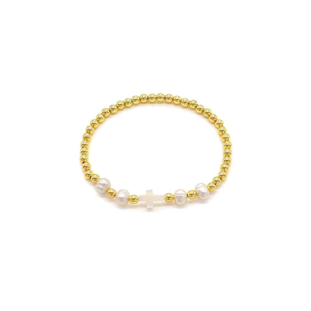Handmade Customizable Brass Bracelet With Shell Charm Fresh Water Pearl