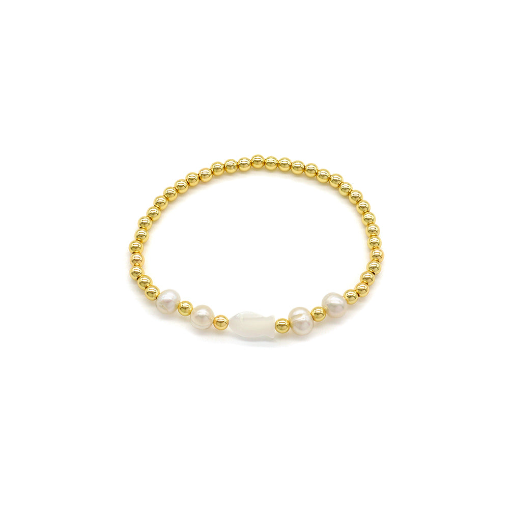 Handmade Customizable Brass Bracelet With Shell Charm Fresh Water Pearl