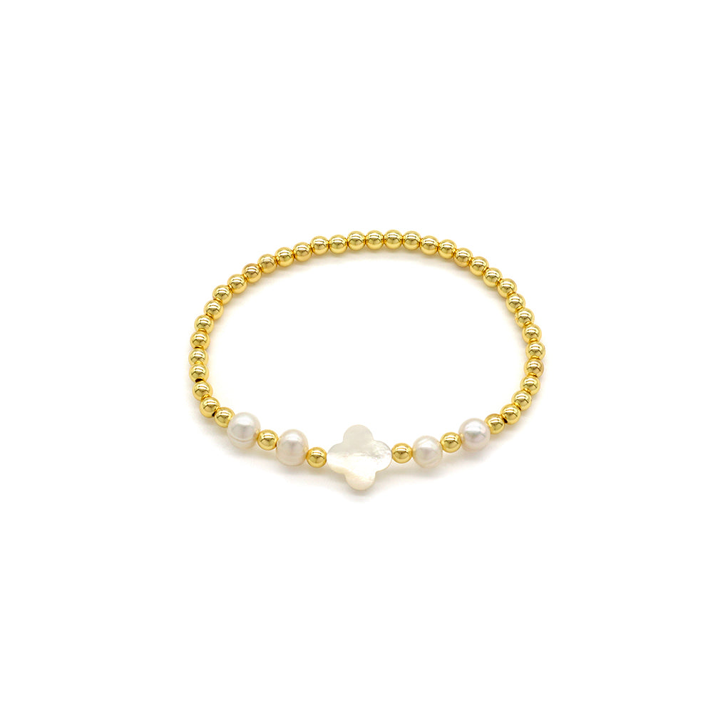 Handmade Customizable Brass Bracelet With Shell Charm Fresh Water Pearl