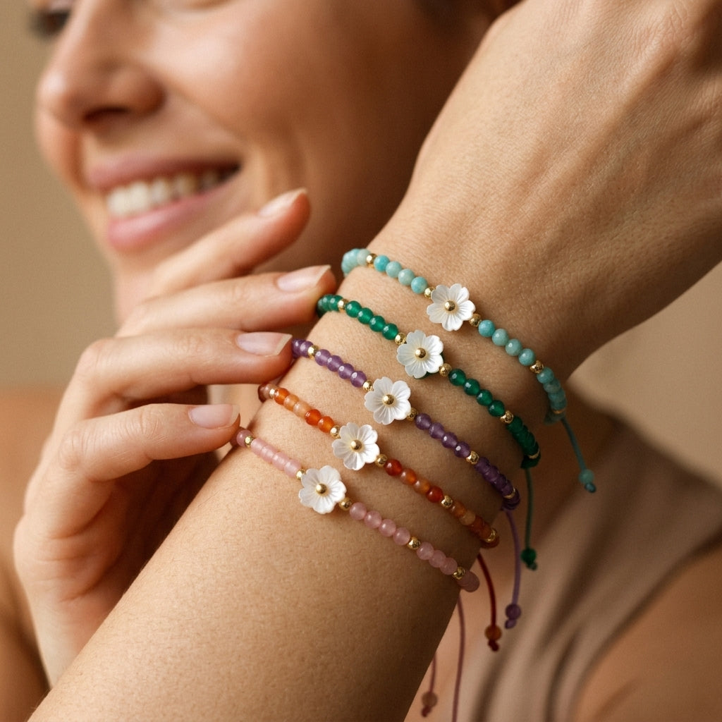 Handmade Customizable Natural Stone Beads Bracelet With Shell Charm