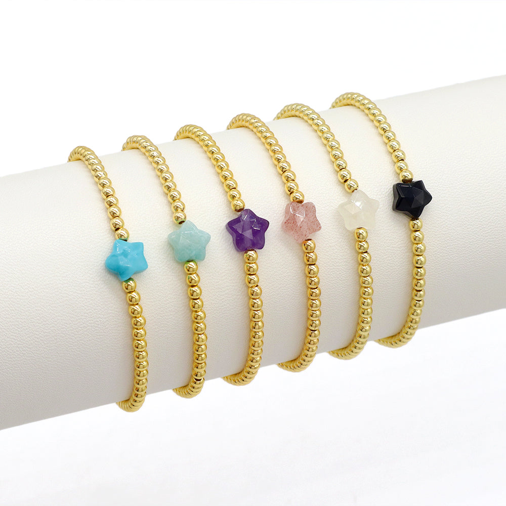 Handmade Customizable Brass Bracelet With Natural Stone Charm