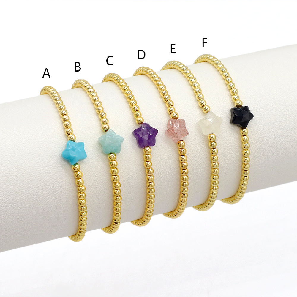 Handmade Customizable Brass Bracelet With Natural Stone Charm