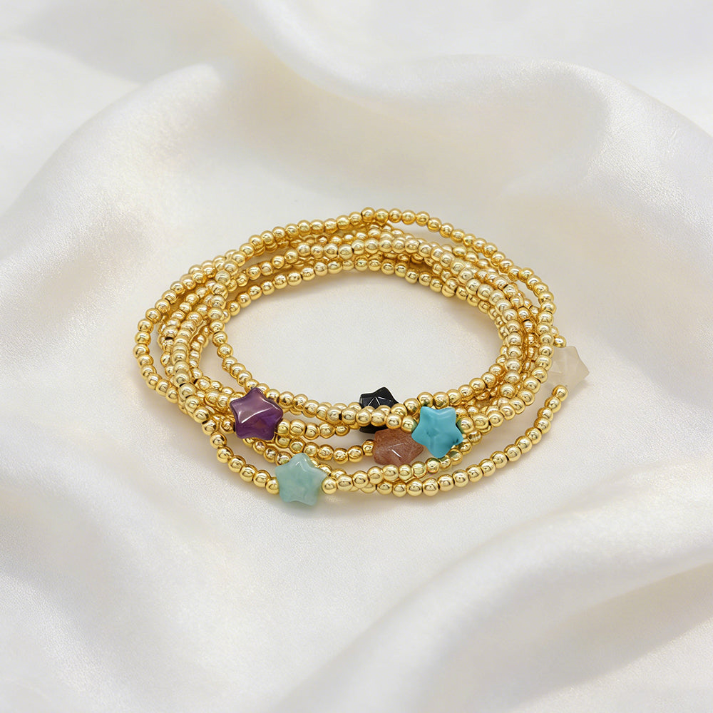Handmade Customizable Brass Bracelet With Natural Stone Charm