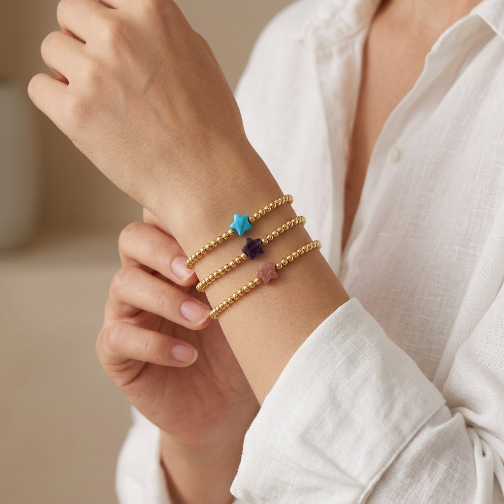 Handmade Customizable Brass Bracelet With Natural Stone Charm