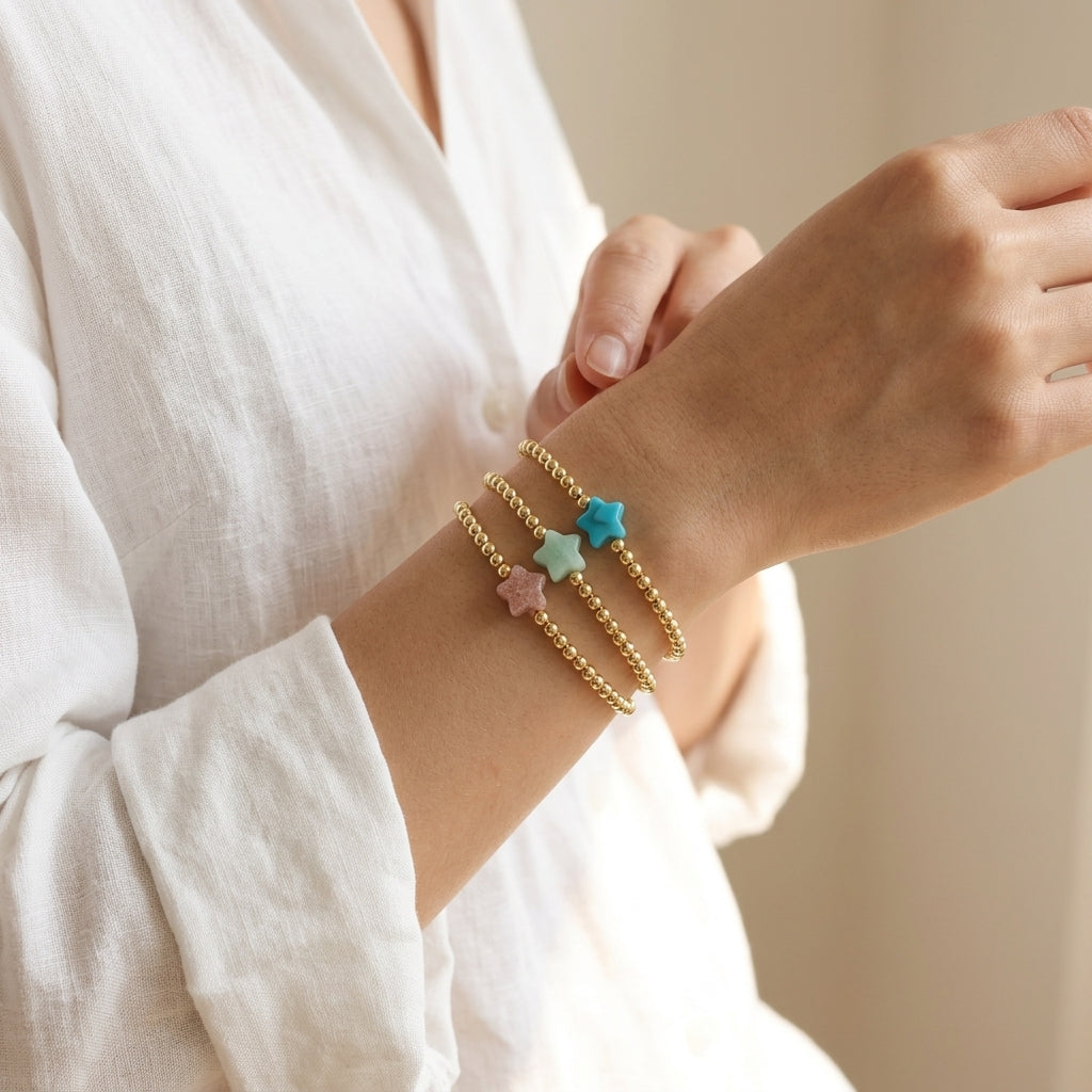 Handmade Customizable Brass Bracelet With Natural Stone Charm