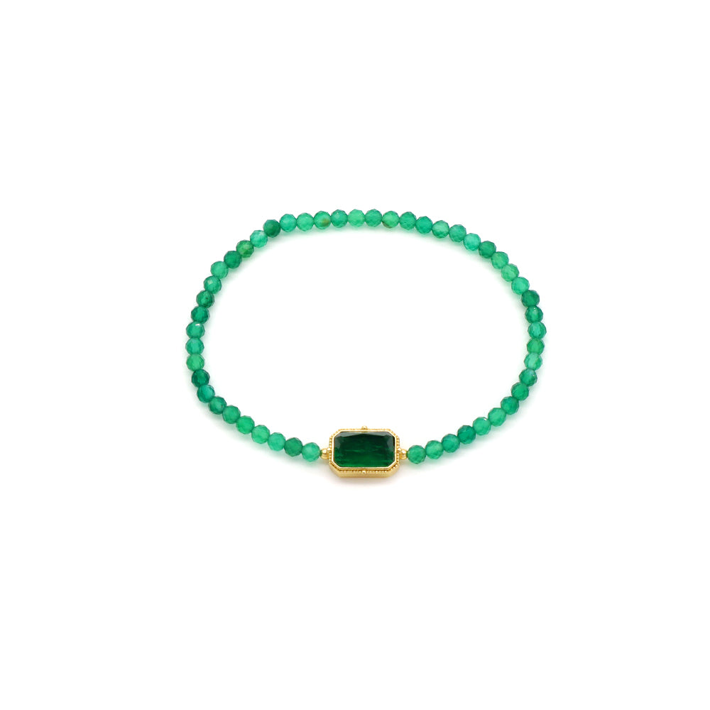 Handmade Customizable Natural Stone or Brass Beads Bracelet With Glass Crystal Charm
