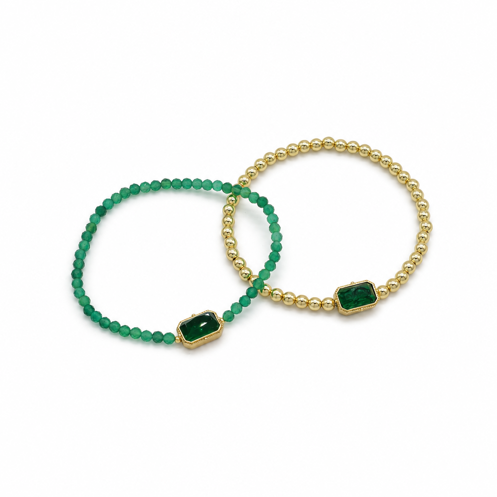 Handmade Customizable Natural Stone or Brass Beads Bracelet With Glass Crystal Charm