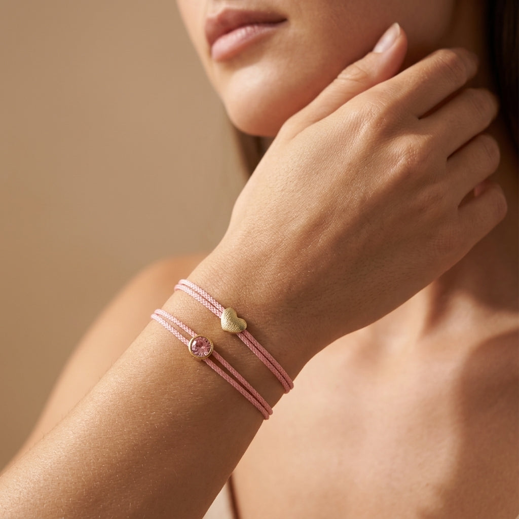 Handmade Customizable Brass Charm Bracelet With Cotton Wire