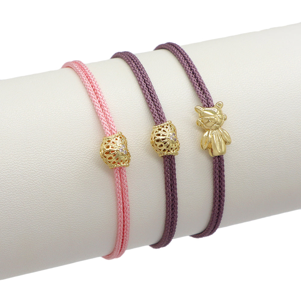 Handmade Customizable Brass Charm Bracelet With Cotton Wire