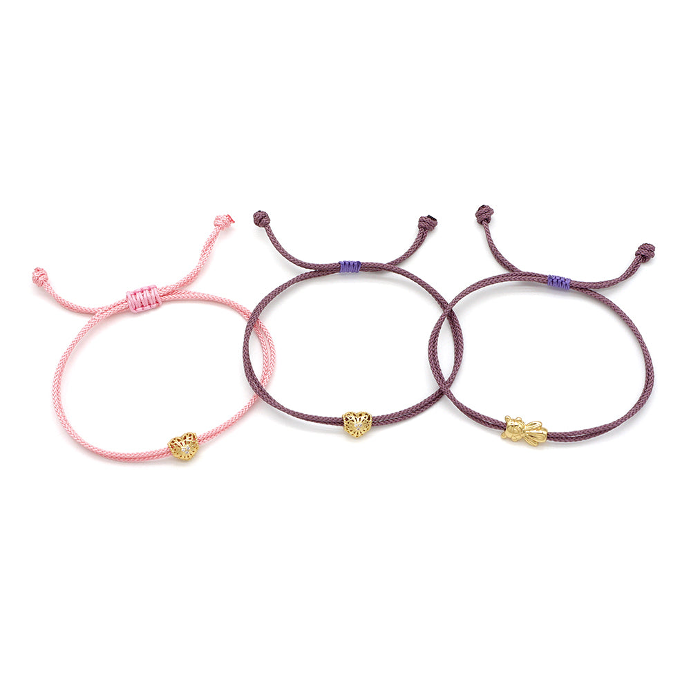 Handmade Customizable Brass Charm Bracelet With Cotton Wire