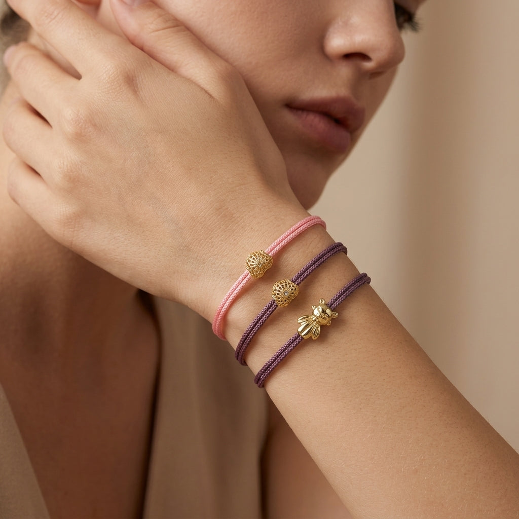Handmade Customizable Brass Charm Bracelet With Cotton Wire