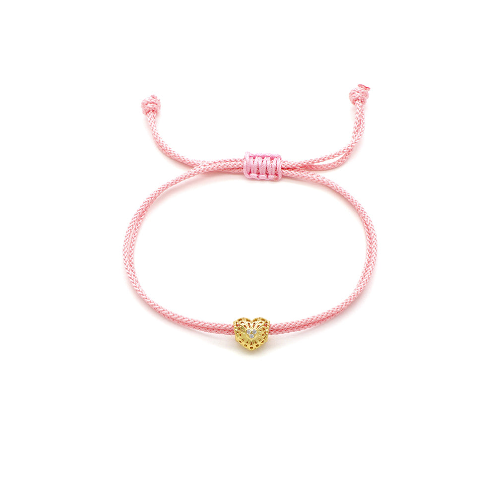 Handmade Customizable Brass Charm Bracelet With Cotton Wire