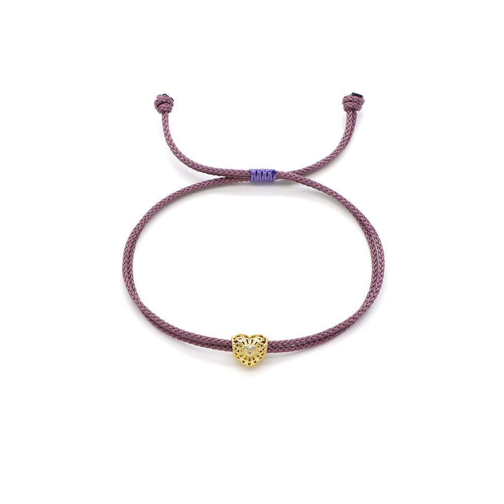 Handmade Customizable Brass Charm Bracelet With Cotton Wire