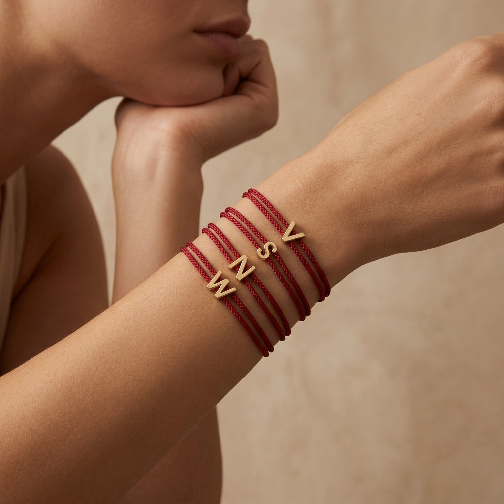 Handmade Customizable Brass Charm Bracelet With Cotton Wire