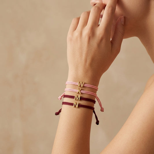 Handmade Customizable Brass Charm Bracelet With Cotton Wire