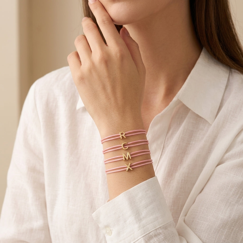Handmade Customizable Brass Charm Bracelet With Cotton Wire
