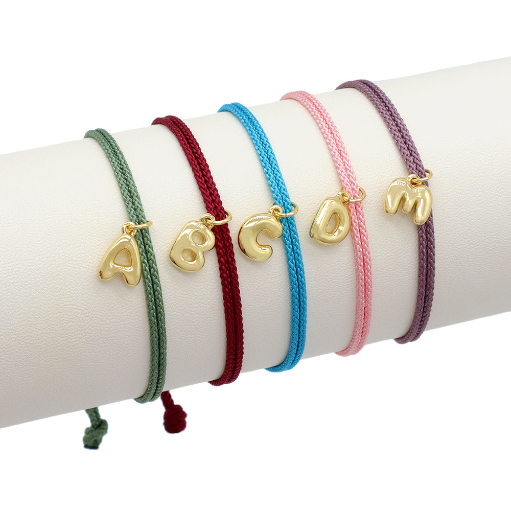 Handmade Customizable Brass Pendant Bracelet With Cotton Wire
