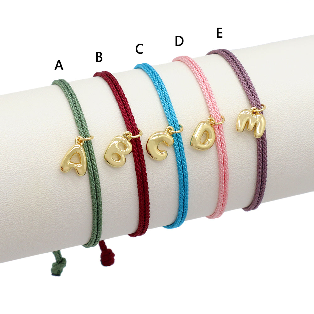 Handmade Customizable Brass Pendant Bracelet With Cotton Wire