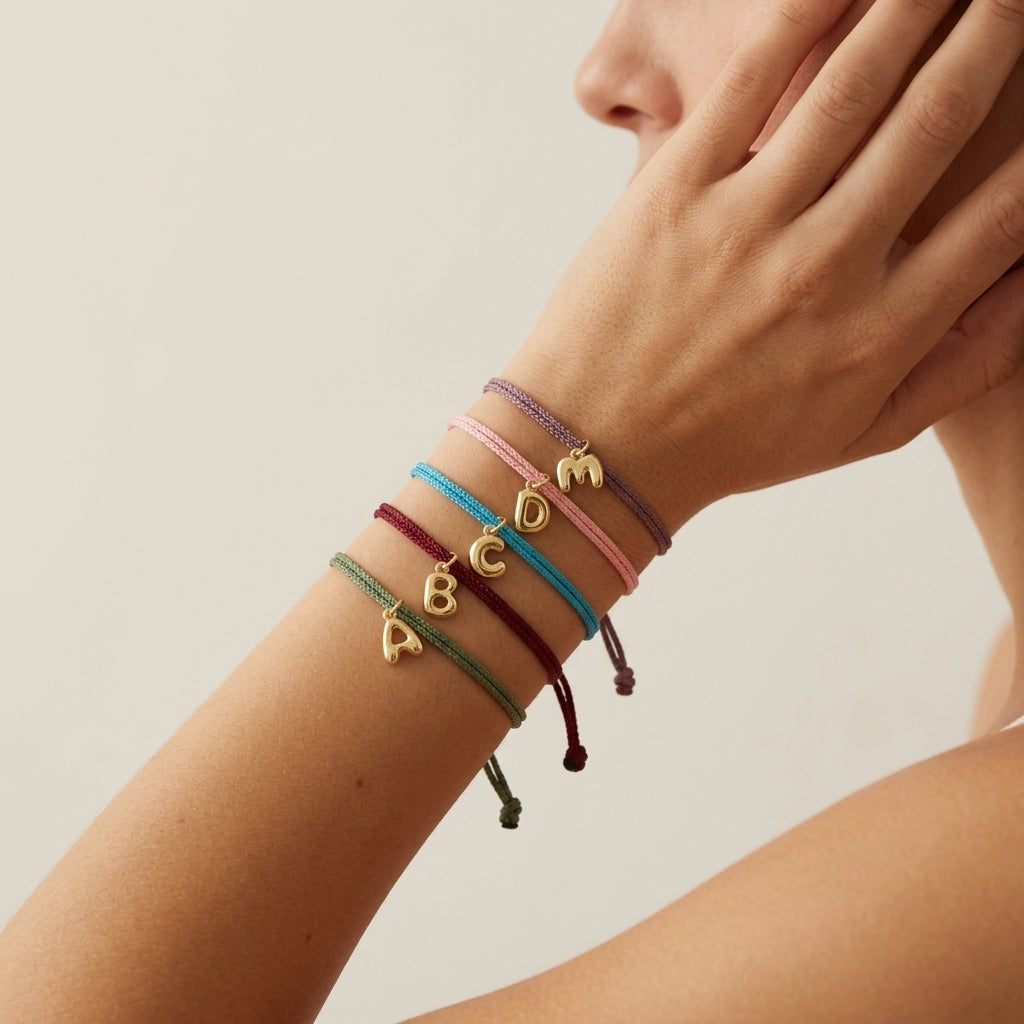 Handmade Customizable Brass Pendant Bracelet With Cotton Wire